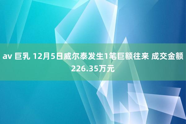 av 巨乳 12月5日威尔泰发生1笔巨额往来 成交金额226.35万元