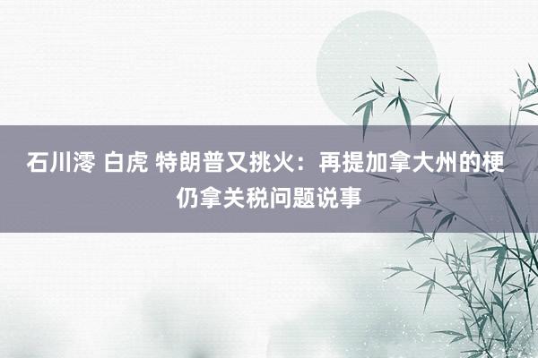 石川澪 白虎 特朗普又挑火：再提加拿大州的梗 仍拿关税问题说事