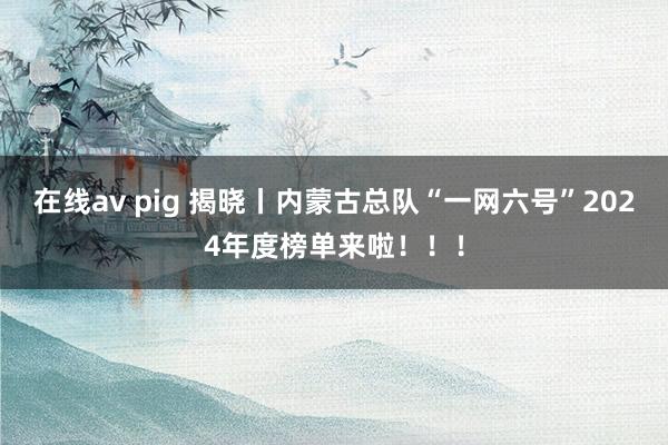 在线av pig 揭晓丨内蒙古总队“一网六号”2024年度榜单来啦！！！