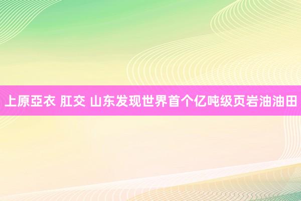 上原亞衣 肛交 山东发现世界首个亿吨级页岩油油田